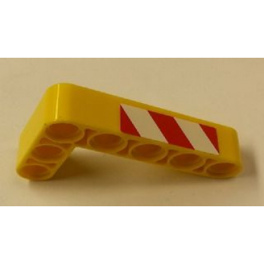yellow technic liftarm modified bent thick l-shape 3 x 5 with red and white danger stripes pattern model left side sticker - set 42006