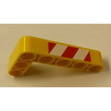 yellow technic liftarm modified bent thick l-shape 3 x 5 with red and white danger stripes pattern model right side sticker - set 42006