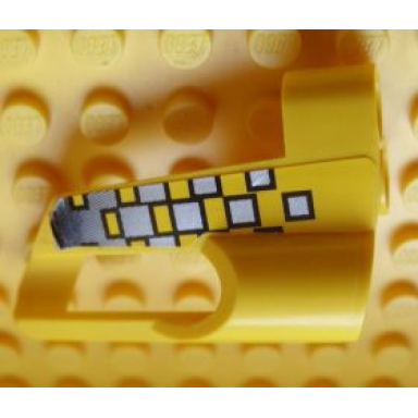 yellow technic panel fairing 5 small short large hole side b with silver checkered pattern sticker - set 8240