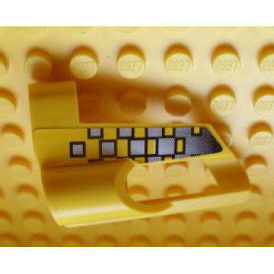 yellow technic panel fairing 6 small short large hole side a with silver checkered pattern sticker - set 8240