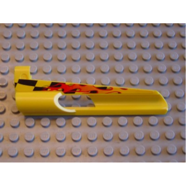 yellow technic panel fairing 8 small long large hole side b with flame and black checkered pattern sticker - set 8376