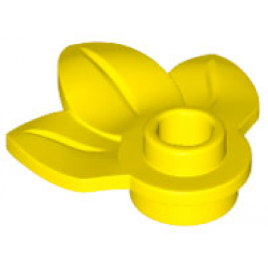 yellow plant plate round 1 x 1 with 3 leaves