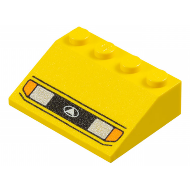 yellow slope 33 3 x 4 with silver car headlights orange signal lights black grille with white triangle in oval logo pattern