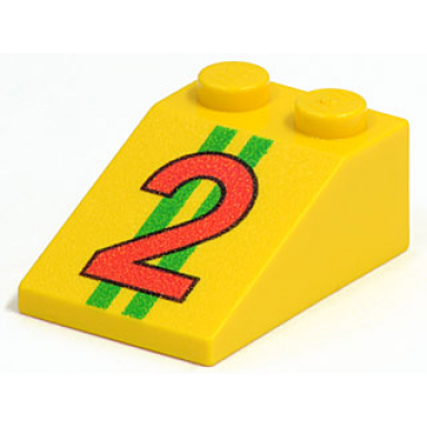 yellow slope 33 3 x 2 with red number 2 on green stripes pattern