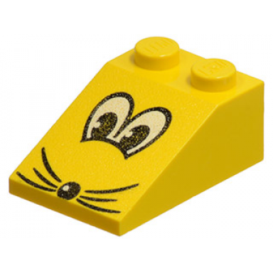 yellow slope 33 3 x 2 with black and white eyes nose and whiskers pattern