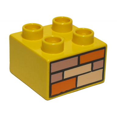 yellow duplo brick 2 x 2 with orange sand red and tan bricks pattern