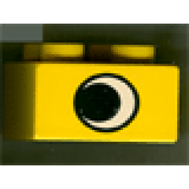 yellow duplo brick 2 x 2 with eye without white spot pattern on two sides