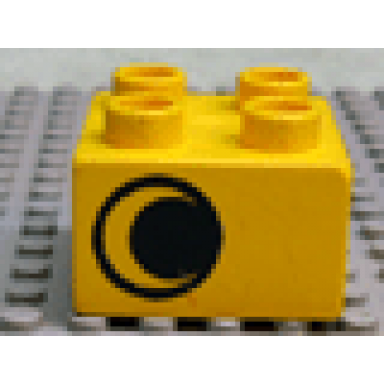 yellow duplo brick 2 x 2 with eye without white pattern on one side offset left