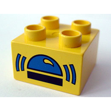 yellow duplo brick 2 x 2 with siren pattern