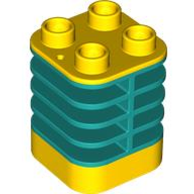 duplo brick 2 x 2 x 2 ribbed - center flush with edge with molded flexible rubber dark turquoise fins pattern