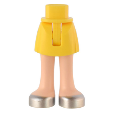 yellow mini doll hips and skirt with molded light nougat legs and printed silver open top shoes pattern - thin hinge