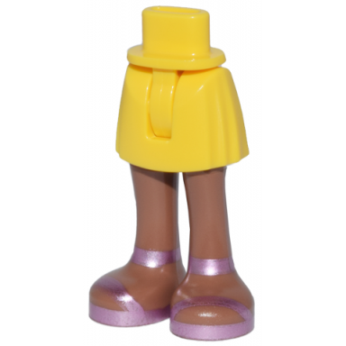 yellow mini doll hips and skirt with molded medium brown legs and printed metallic pink sandals pattern - thin hinge
