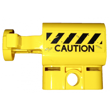yellow projectile launcher part net shooter canister with black and yellow danger stripes and caution pattern sticker - set 75926
