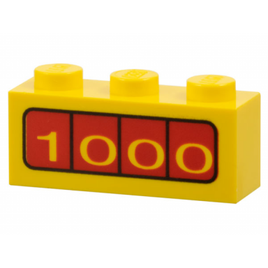 yellow brick 1 x 3 with 1000 on red background pattern on both sides
