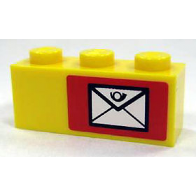 yellow brick 1 x 3 with mail envelope pattern right sticker - set 7732