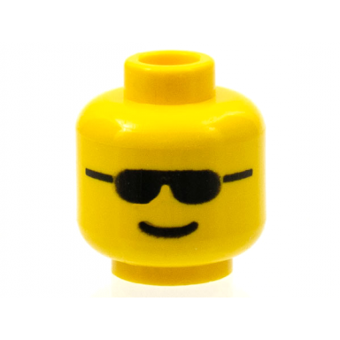 yellow minifigure head glasses with black sunglasses and standard grin pattern