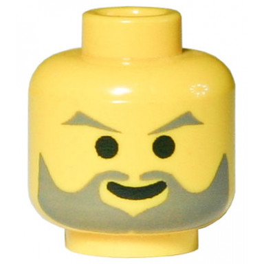 yellow minifigure head dark gray angled eyebrows and beard standard grin pattern