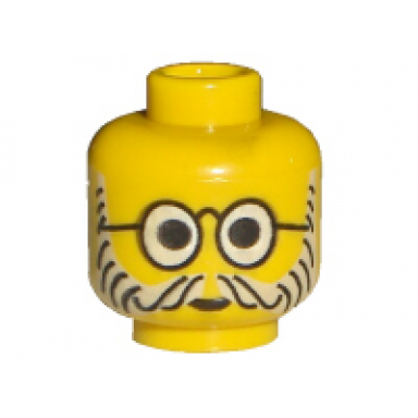 yellow minifigure head glasses with round glasses gray lines beard and moustache pattern