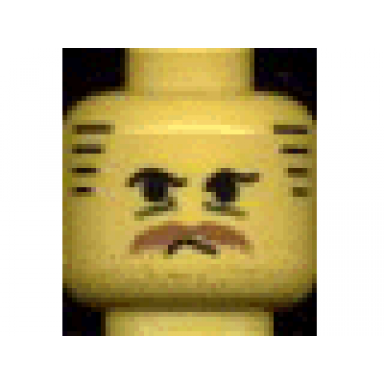 yellow minifigure head moustache brown bushy stubble under-eyes wrinkles stripe sideburns pattern