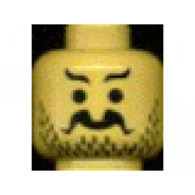 yellow minifigure head moustache curly and split short wavy eyebrows stubble pattern
