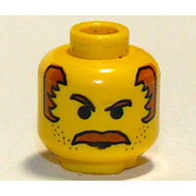 yellow minifigure head moustache brown bushy stubble and brown sideburns pattern