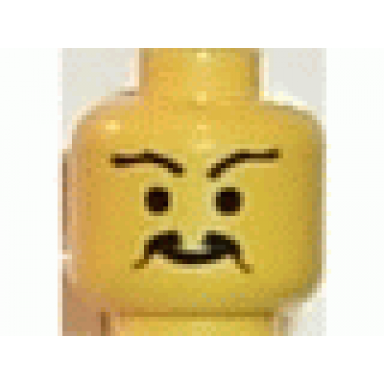 yellow minifigure head moustache curly and split long wavy eyebrows pattern
