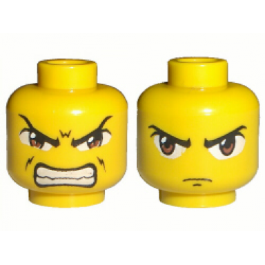yellow minifigure head dual sided exo-force brown eyes scowl with mouth closed bared teeth pattern ryo gate guard