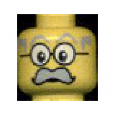yellow minifigure head moustache large gray gray eyebrows and large glasses pattern