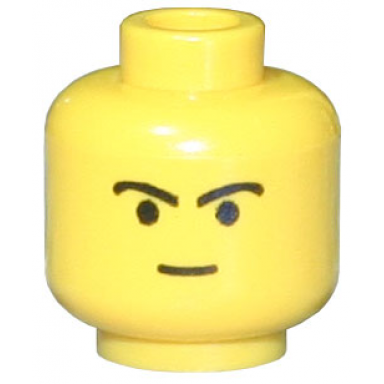 yellow minifigure head male straight small smile and black curved eyebrows pattern