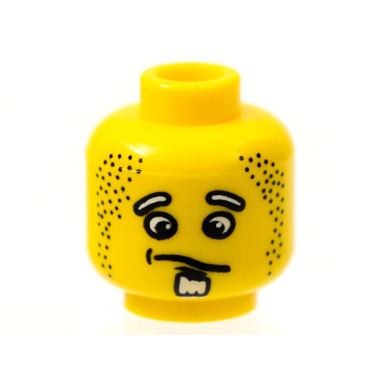 yellow minifigure head male confused expression white goatee pattern henchman 1