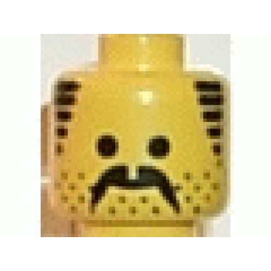 yellow minifigure head moustache stubble and sideburns black pattern