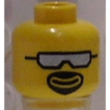 yellow minifigure head glasses with silver sunglasses and goatee pattern