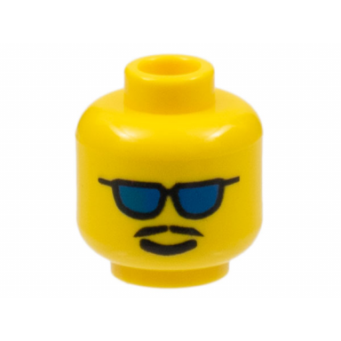 yellow minifigure head glasses with blue sunglasses and moustache pattern