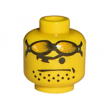 yellow minifigure head glasses with orange sunglasses on forehead stubble pattern