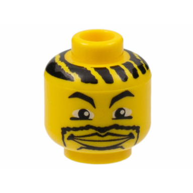 yellow minifigure head nba with lips and goatee and hair stripes pattern