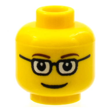 minifigure head glasses rectangular brown thin eyebrows smile pattern
