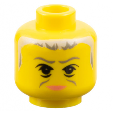 yellow minifigure head female dark gray eyebrows and cheek lines black eyelids light gray hair peach lips neutral pattern