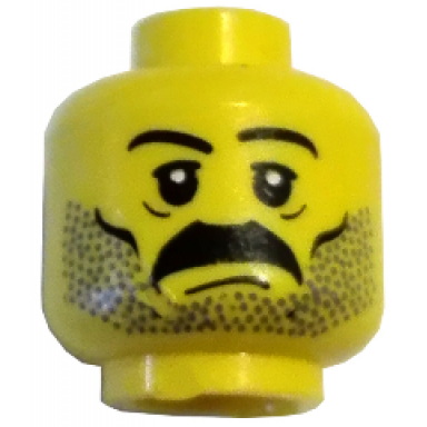yellow minifigure head moustache and stubble pattern white pupils eyebrows
