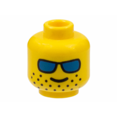 yellow minifigure head glasses with blue sunglasses and wide-spaced stubble pattern