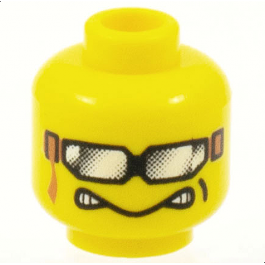 yellow minifigure head goggles with strap dimple determined with teeth on ends pattern