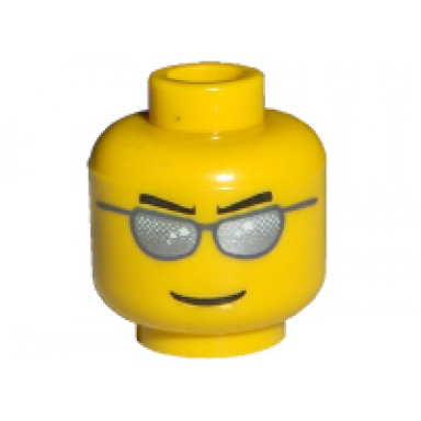 minifigure head glasses with black straight eyebrows dark bluish gray sunglasses with silver lenses grin pattern