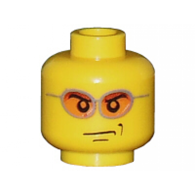 yellow minifigure head glasses with orange sunglasses and smirk pattern