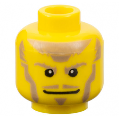 yellow minifigure head dark tan eyebrows moustache soul patch sideburns and hair wide grin pattern