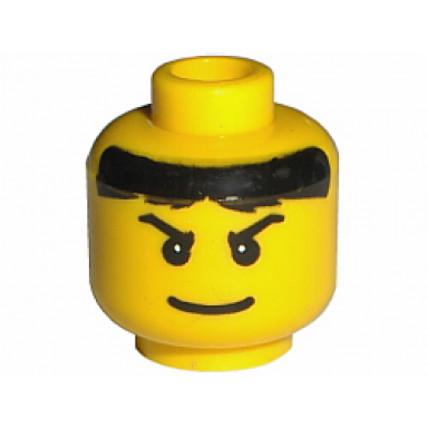yellow minifigure head male pupils black hair eyebrows and wide smile pattern jayko