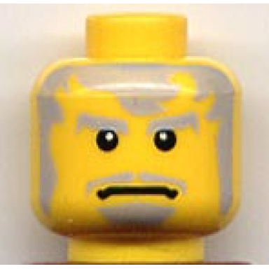 yellow minifigure head beard and messy gray hair wide frown white pupils pattern the guardian