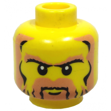 yellow minifigure head black and nougat beard sideburns bushy eyebrows white pupils stern pattern
