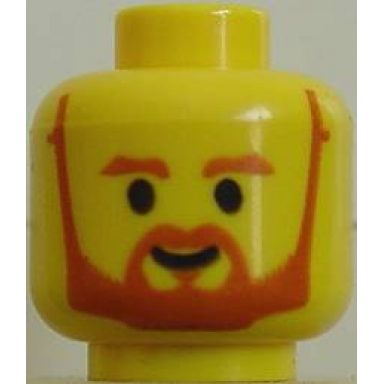 yellow minifigure head beard with brown trim beard forked below mouth and eyebrows pattern