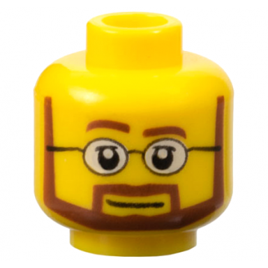 yellow minifigure head reddish brown eyebrows moustache and angular beard upper eyelids black glasses with white lenses neutral pattern