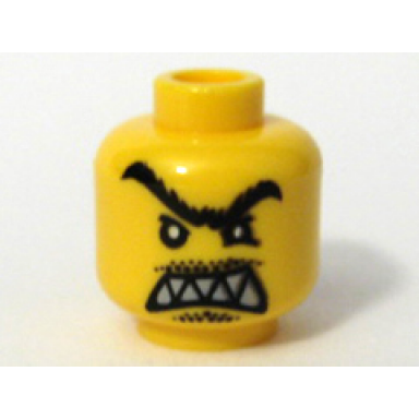 yellow minifigure head male angry black unibrow moustache pointed teeth pattern