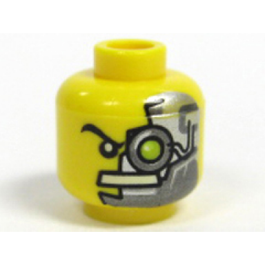 yellow minifigure head alien with cyborg eyepiece eyebrow right side pattern